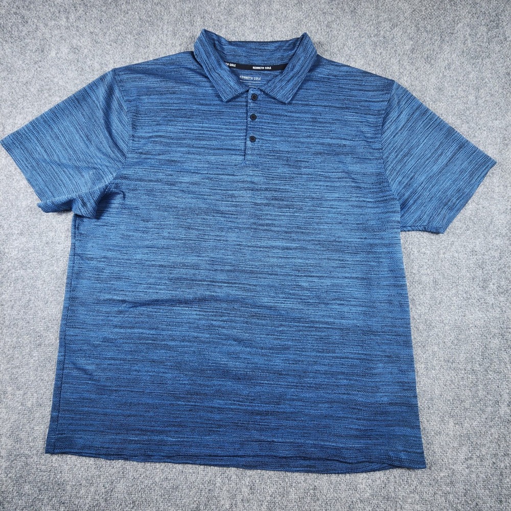 Kenneth Cole Mens 3X Blue Space Dye Performance Polo Shirt Short Sleeve UPF 40+
